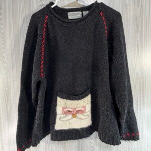 Vintage‎ Northern Isles Black Tweed Wool Blend Santa Christmas Sweater Large